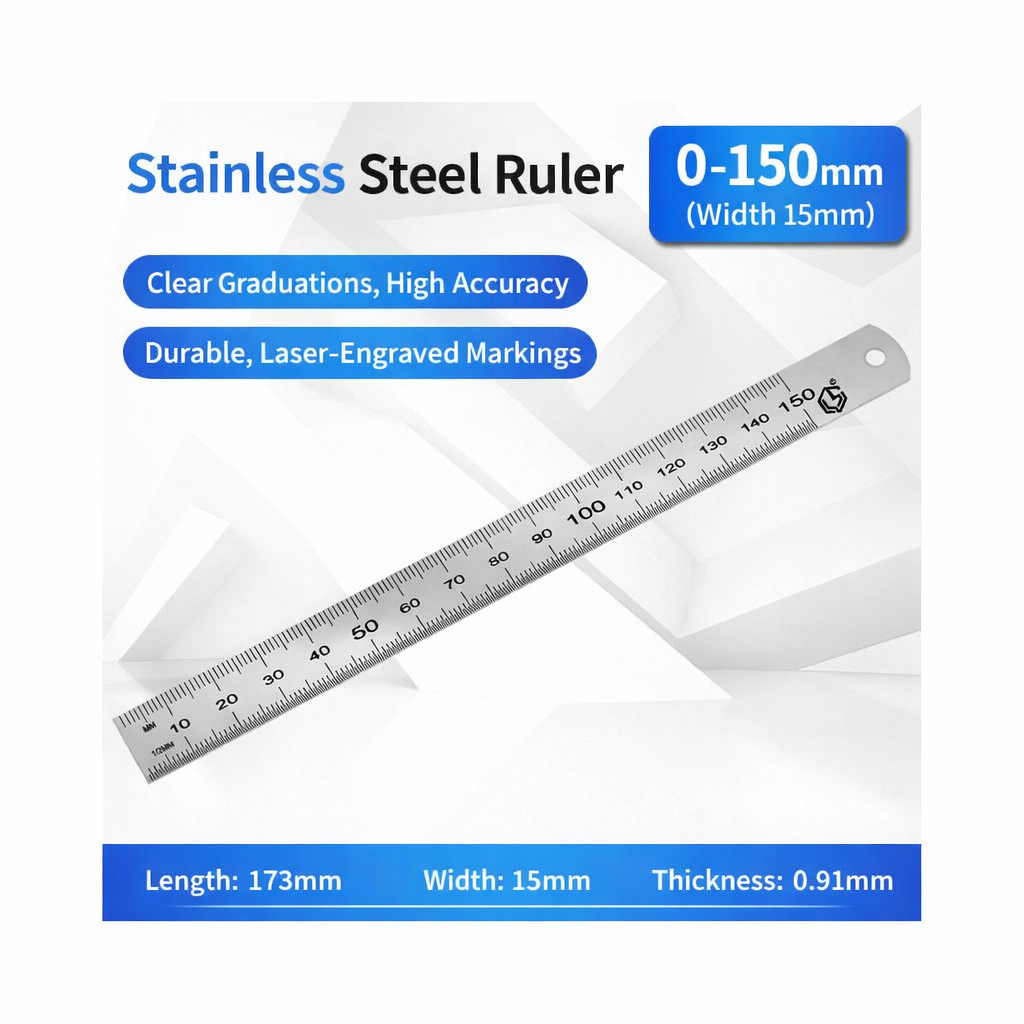Stainless Steel Ruler 0-150mm Width 15mm — Length 173mm, Thickness 0.91mm