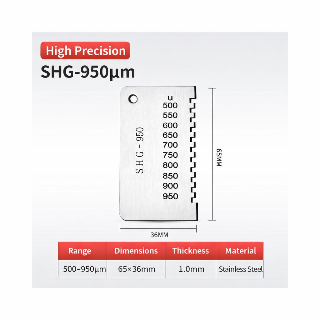 LIASOR SHG-950 Wet Film Comb Gauge — Range 500–950 μm, Stainless Steel, 65×36mm