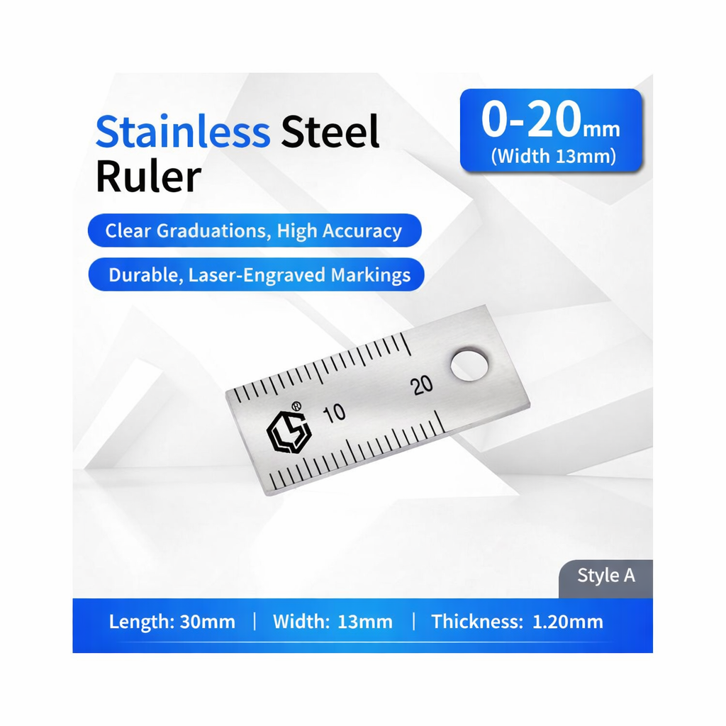 Stainless Steel Ruler 0-20mm Width 13mm — Length 30mm, Thickness 1.20mm
