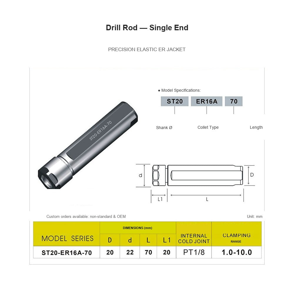 Swiss-Type Drill Rod ST20-ER16A-70