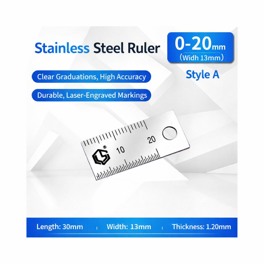 Stainless Steel Ruler 0-20mm Width 13mm Style A — Length 30mm, Thickness 1.20mm