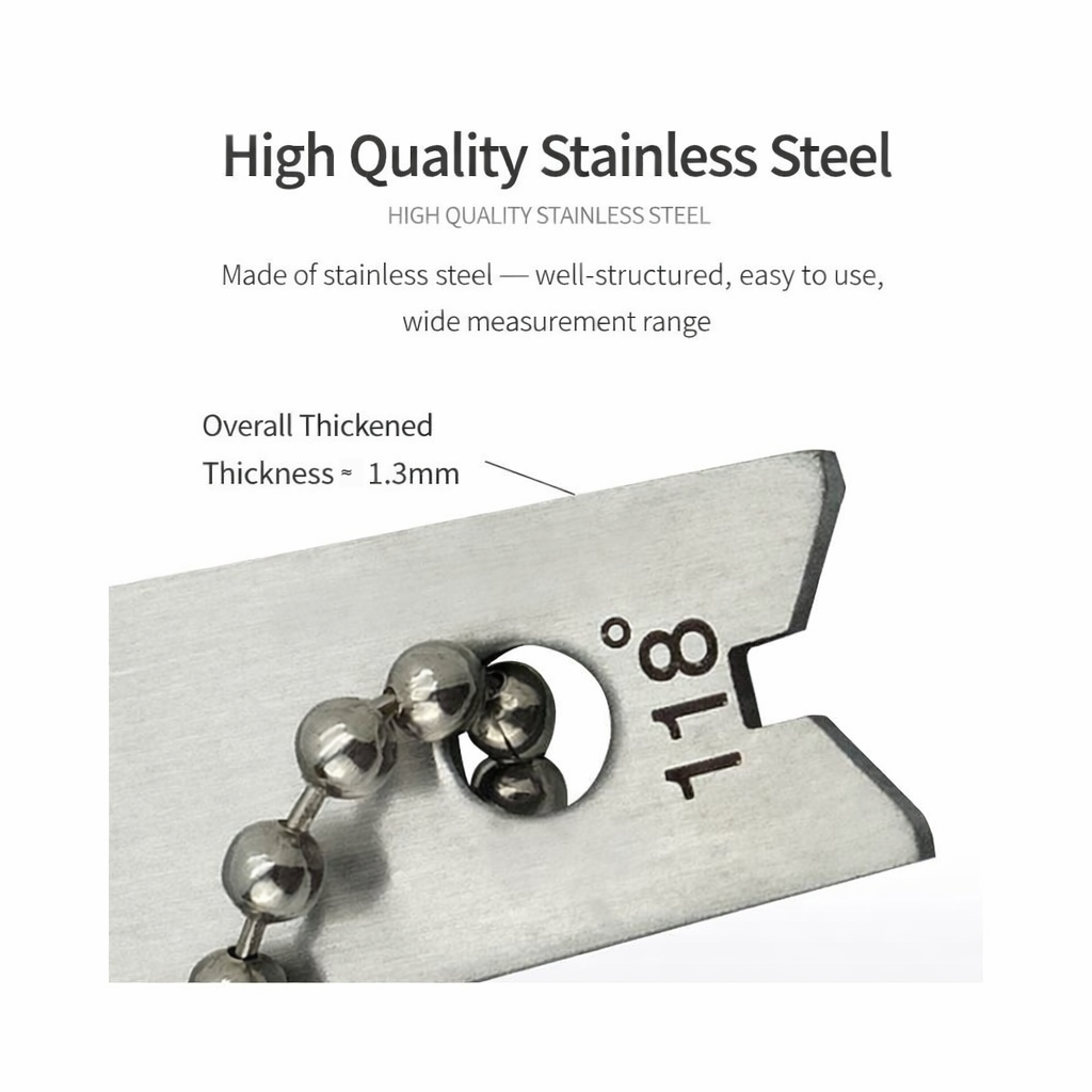 LIASOR Drill Lip Rake Gauge — High Quality Stainless Steel, Thickness ≈ 1.3mm