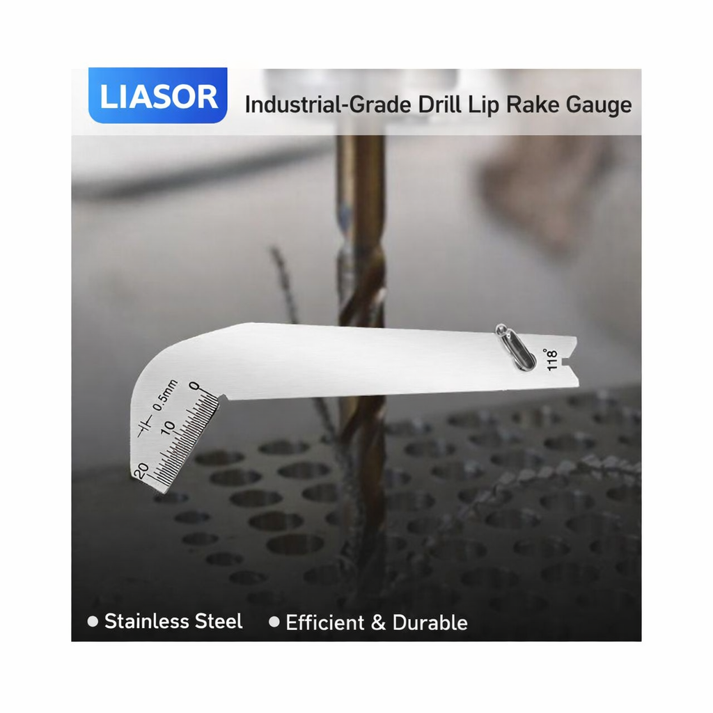 LIASOR Drill Lip Rake Gauge — 0-20mm Scale, 0.5mm Resolution, 118° Apex Reference