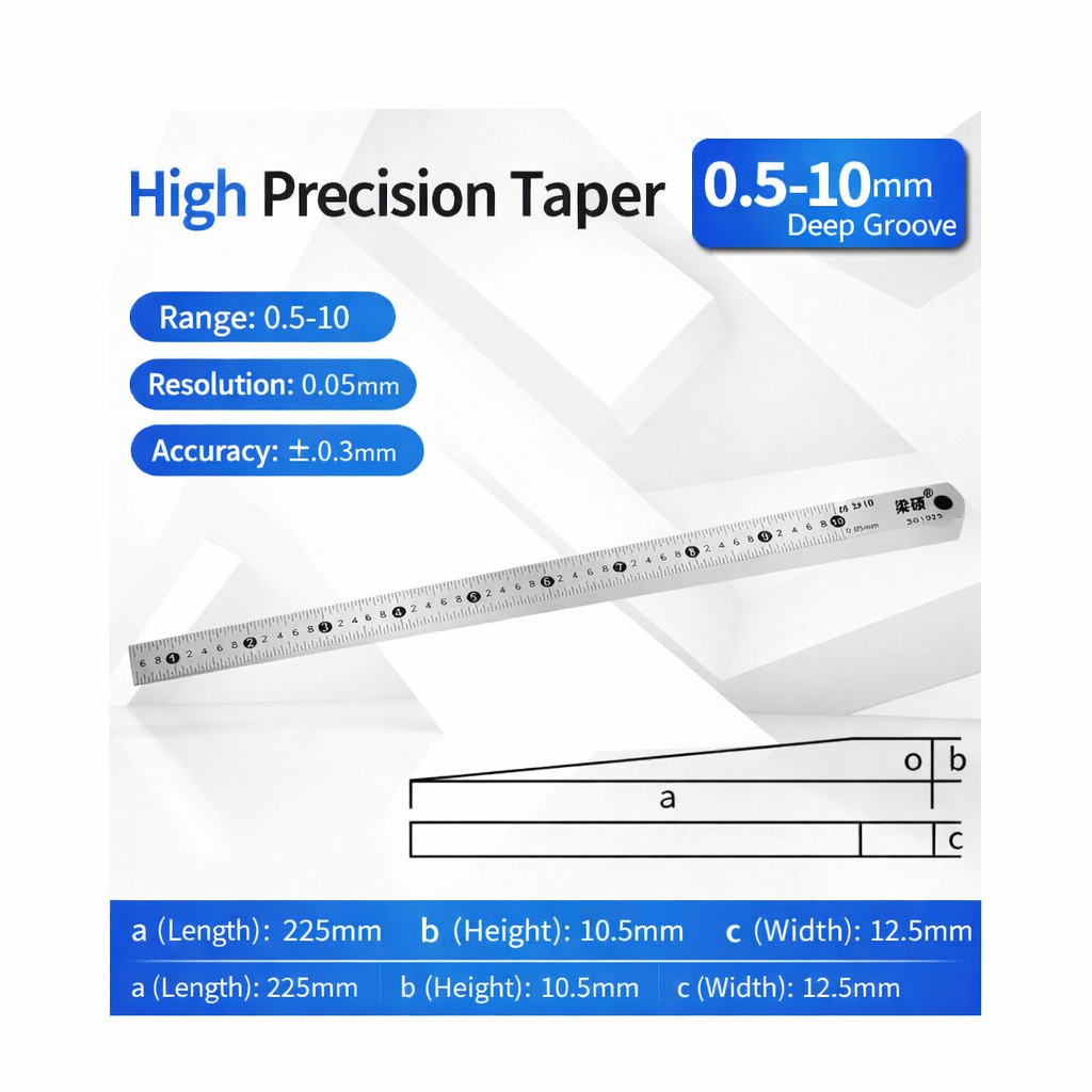 LIASOR High Precision Taper Gauge 0.5-10mm Deep Groove — Length 225mm, Height 10.5mm