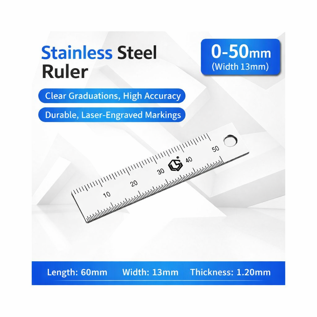 Stainless Steel Ruler 0-50mm Width 13mm — Length 60mm, Thickness 1.20mm