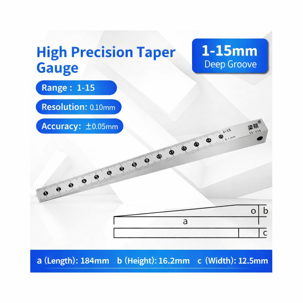 LIASOR High Precision Taper Gauge 1-15mm Deep Groove — Length 184mm, Height 16.2mm