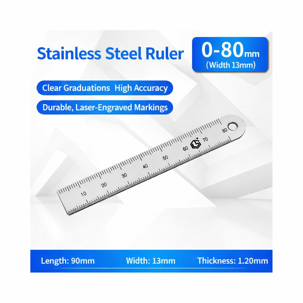 Stainless Steel Ruler 0-80mm Width 13mm — Length 90mm, Thickness 1.20mm