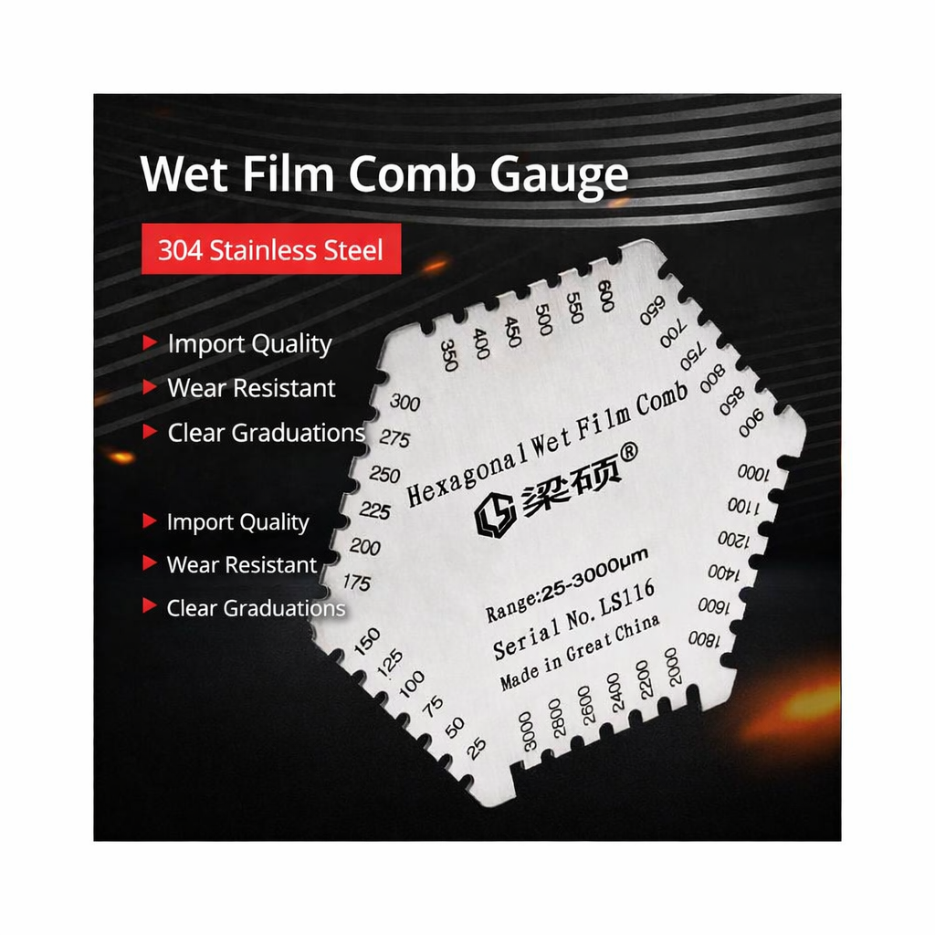 LIASOR LS116 Hexagonal Wet Film Comb Gauge — 304 Stainless Steel, Range 25–3000 μm