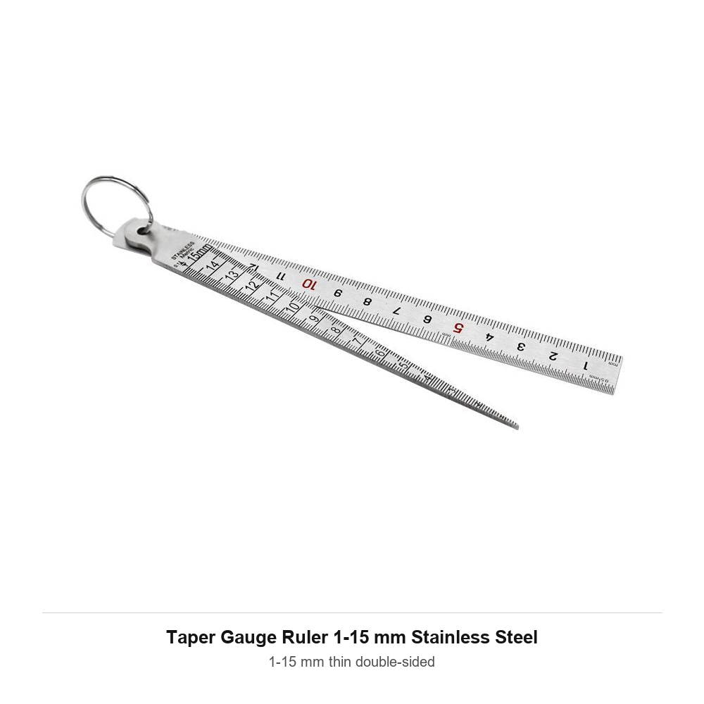 Taper Gauge Ruler 1-15 mm Stainless Steel — 1-15 mm thin double-sided