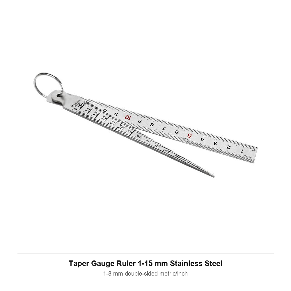 Taper Gauge Ruler 1-15 mm Stainless Steel — 1-8 mm double-sided metric/inch