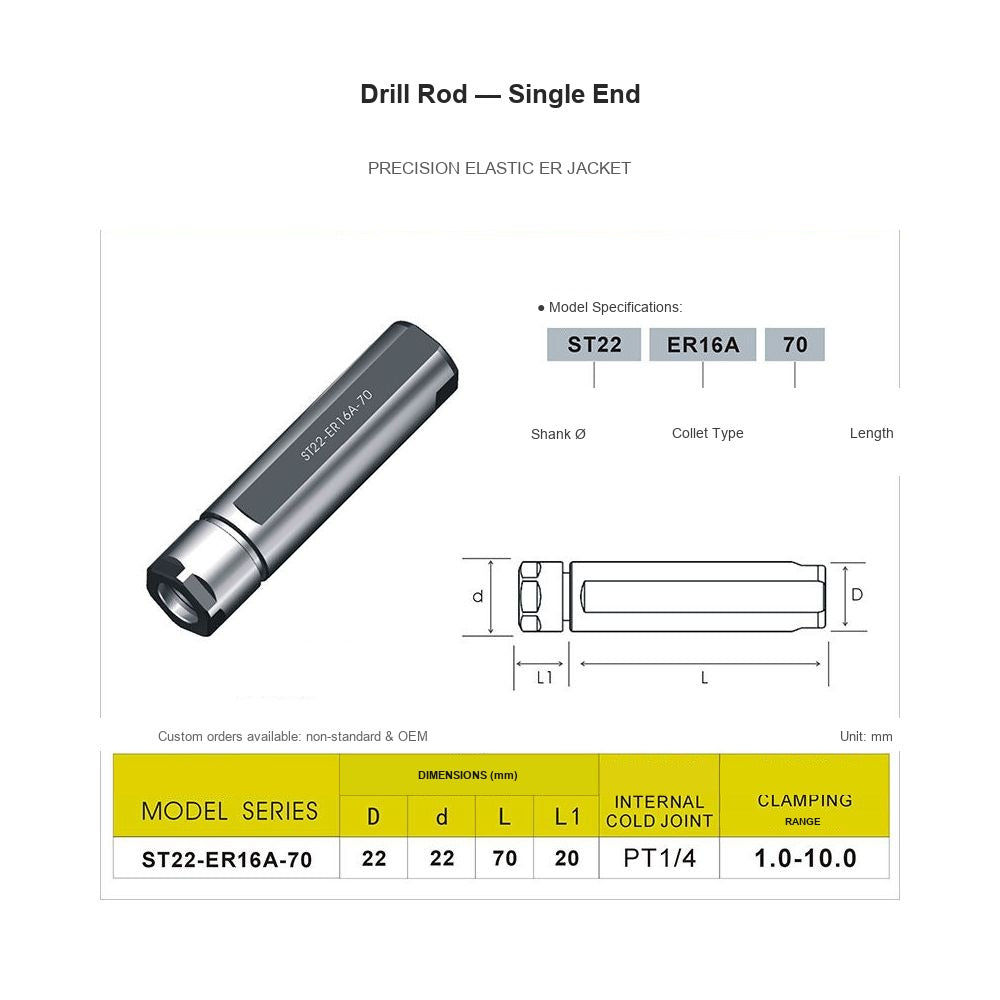 Swiss-Type Drill Rod ST22-ER16A-70