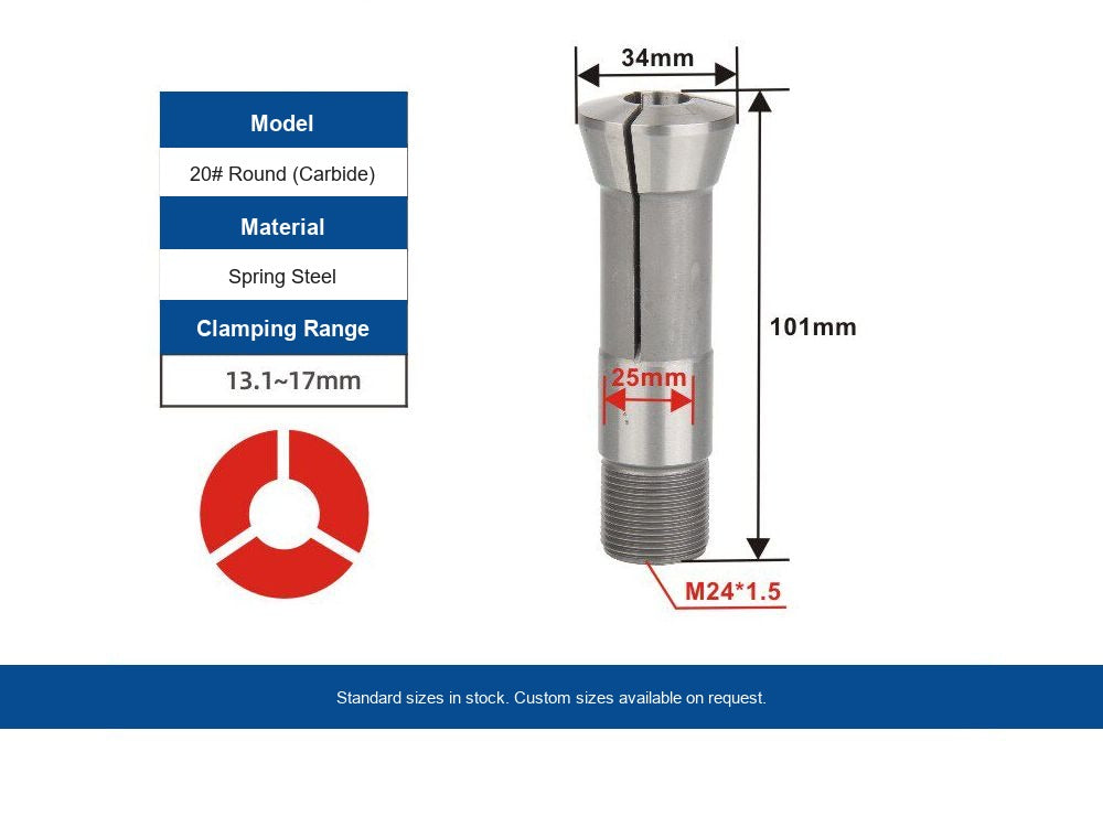 Indexing Collet Chuck — 20# Round (Carbide)