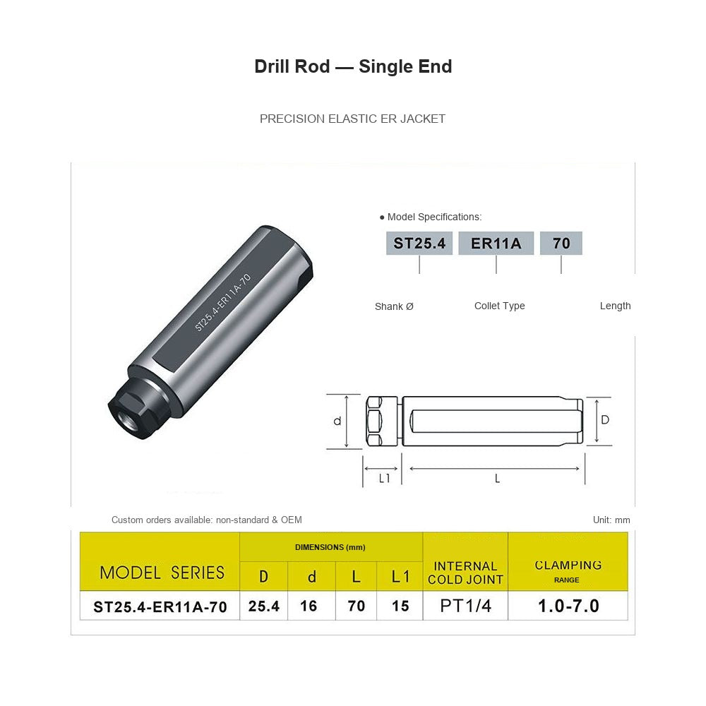 Swiss-Type Drill Rod ST25.4-ER11A-70