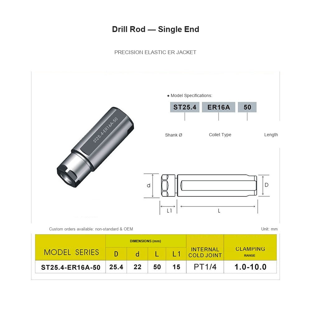 Swiss-Type Drill Rod ST25.4-ER16A-50