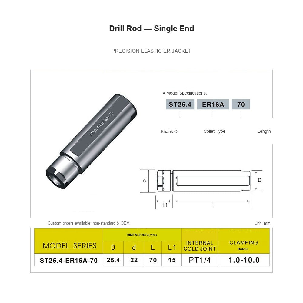Swiss-Type Drill Rod ST25.4-ER16A-70