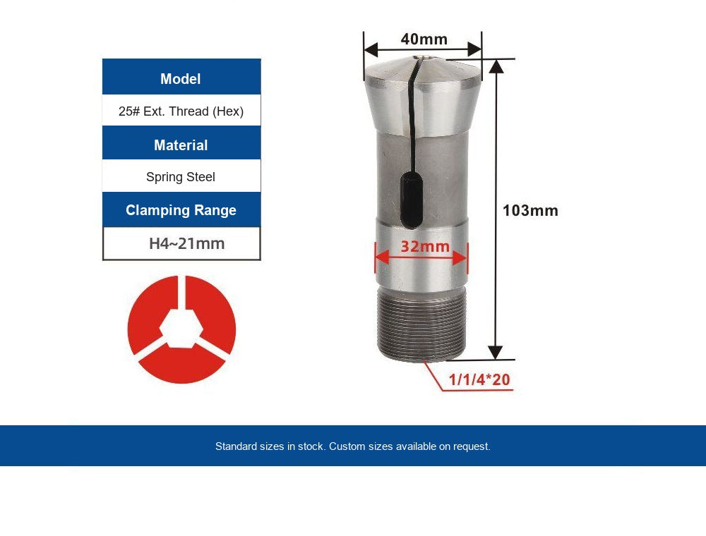 Indexing Collet Chuck — 25# Ext. Thread (Hex)