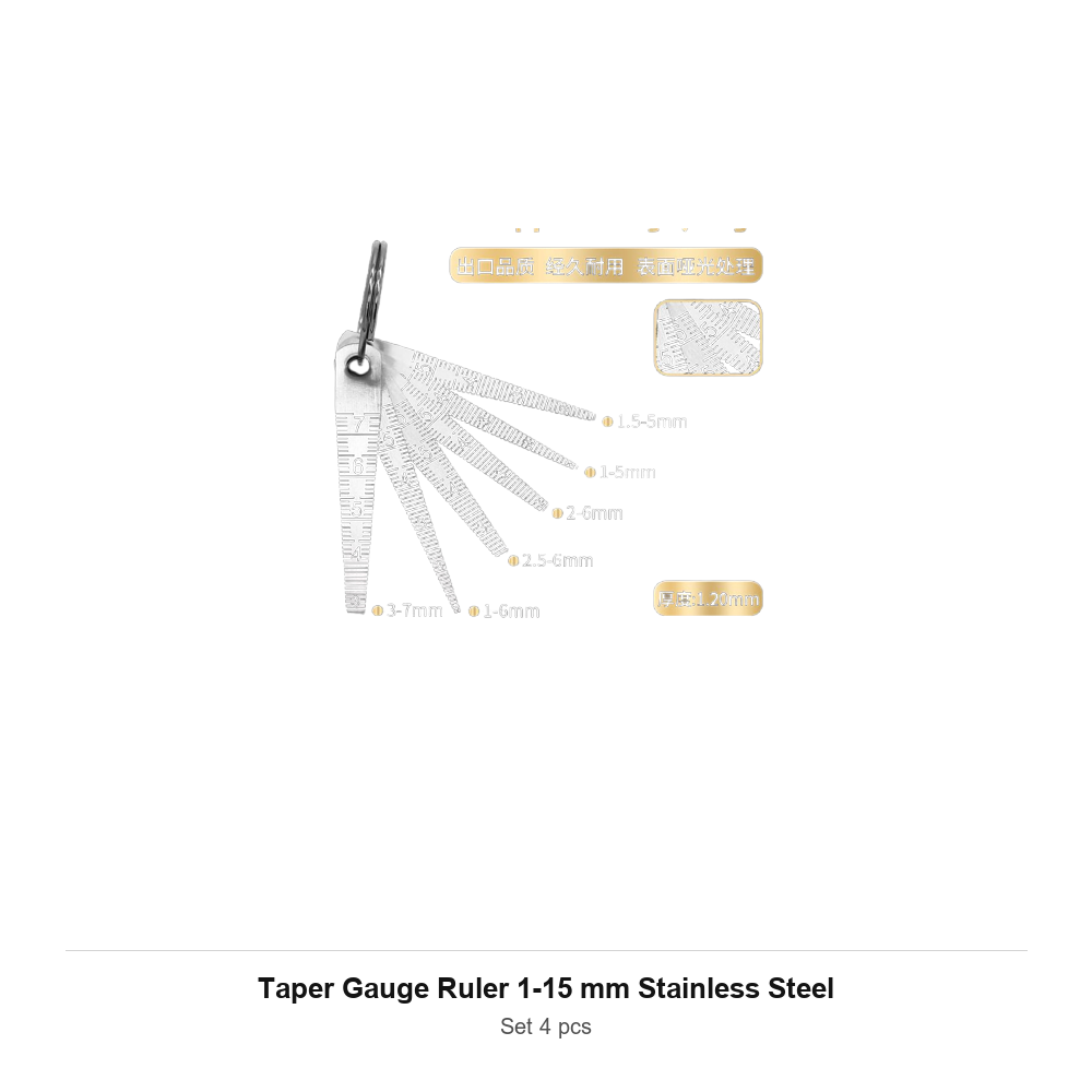 Taper Gauge Ruler 1-15 mm Stainless Steel — Set 4 pcs