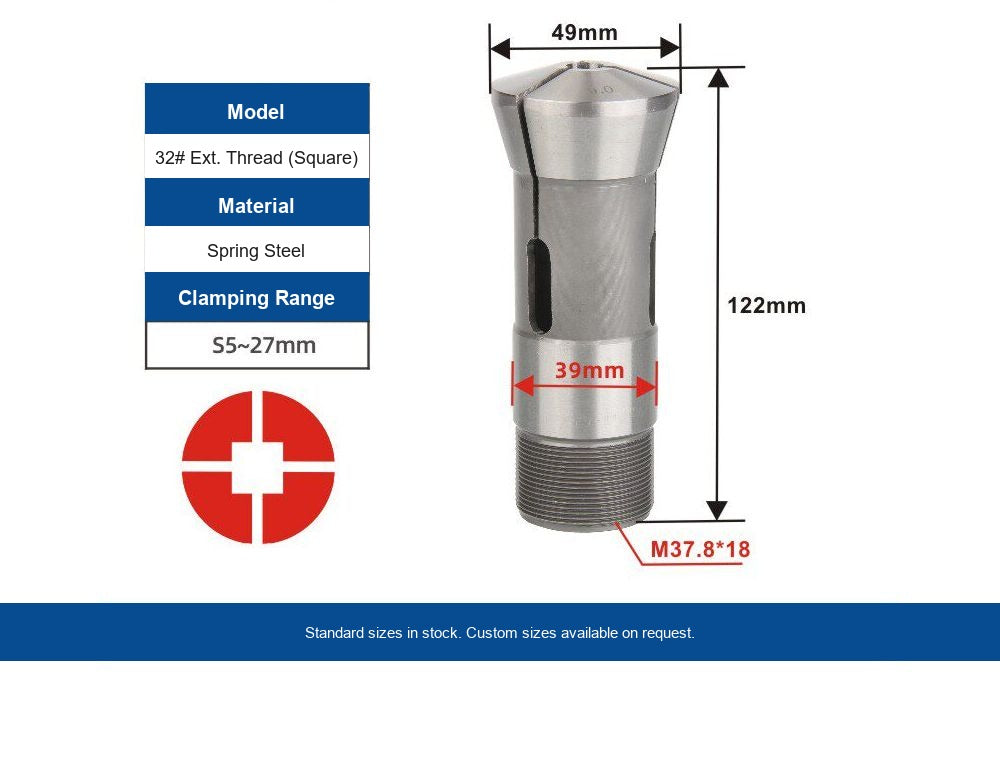 Indexing Collet Chuck — 32# Ext. Thread (Square)