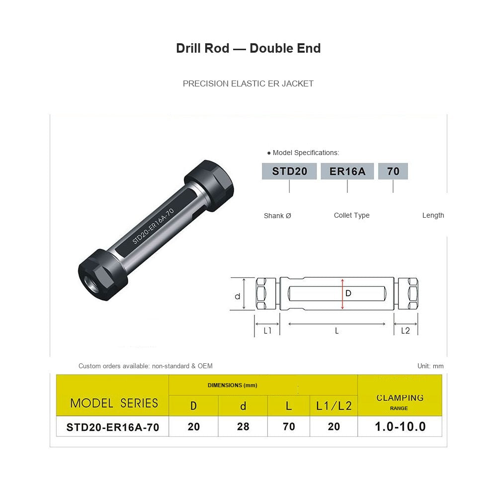 Swiss-Type Drill Rod STD20-ER16A-70