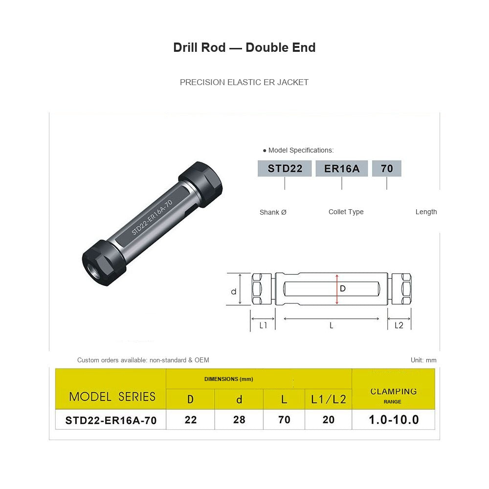 Swiss-Type Drill Rod STD22-ER16A-70