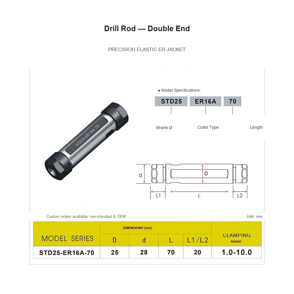 Swiss-Type Drill Rod STD25-ER16A-70