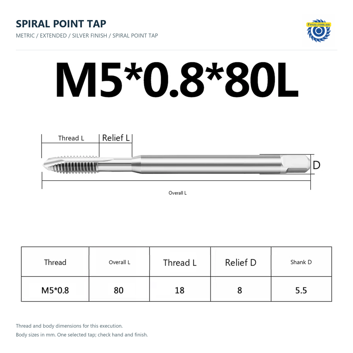 Мітчик прохідний подовжений M1.6–M16