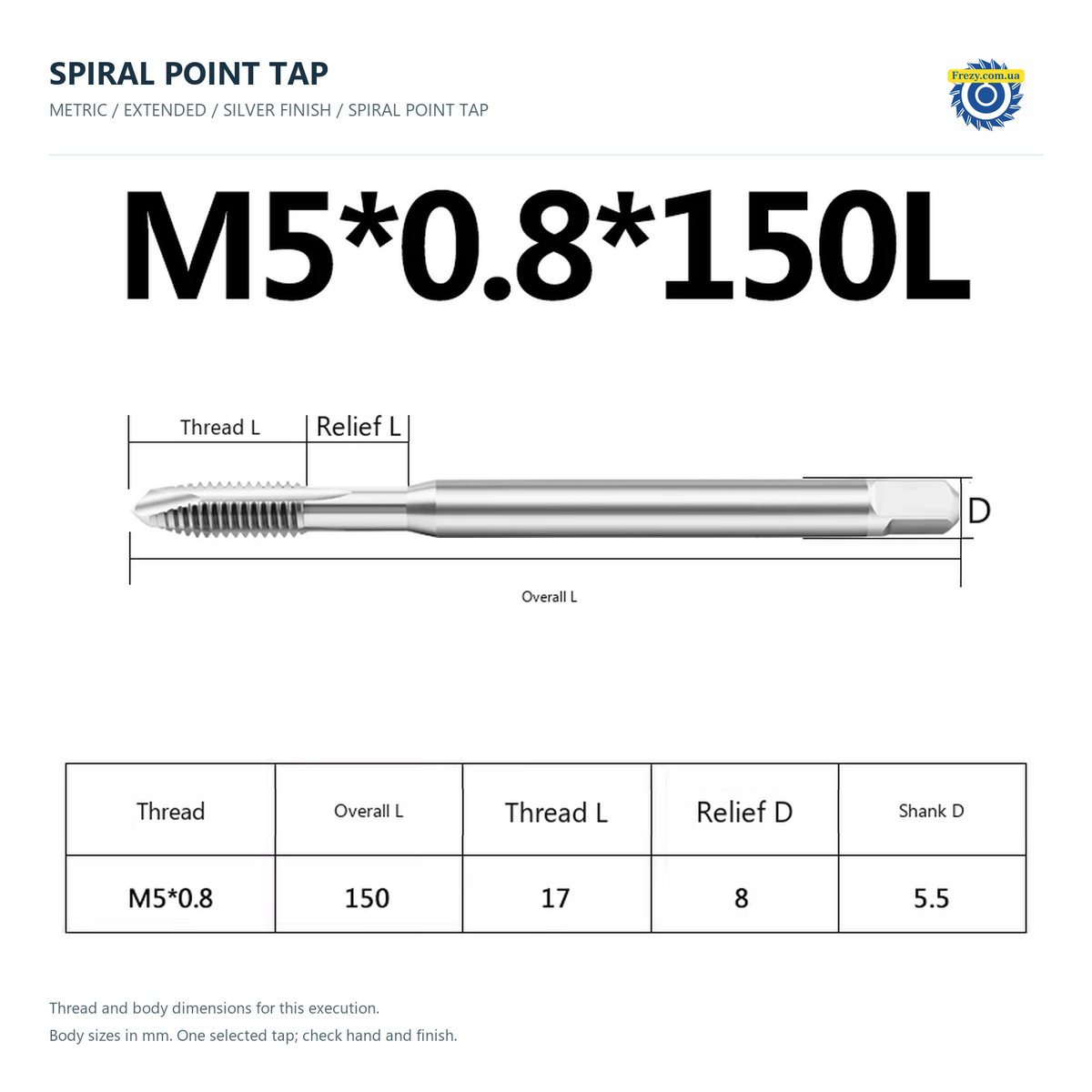 Мітчик прохідний подовжений M1.6–M16