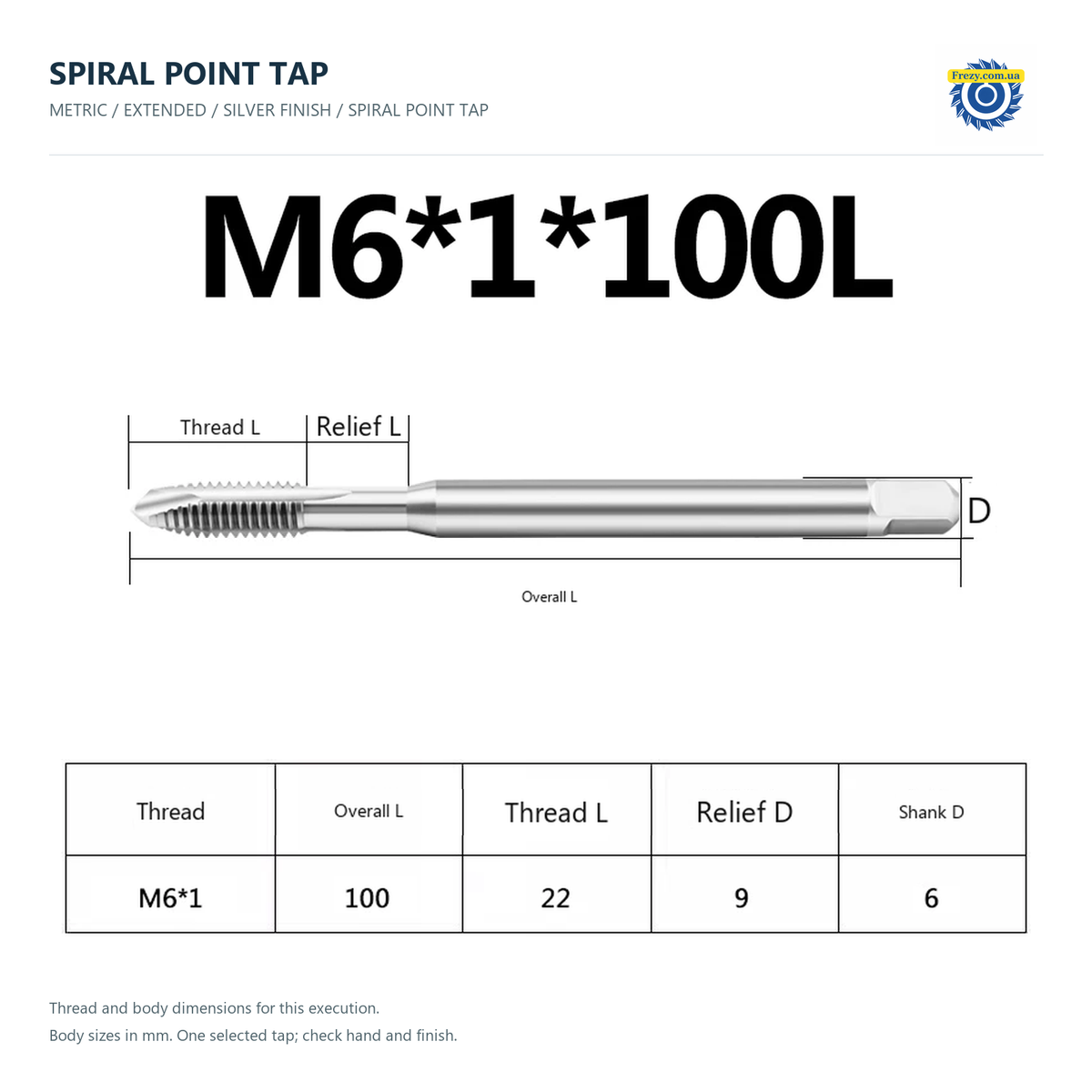 Мітчик прохідний подовжений M1.6–M16