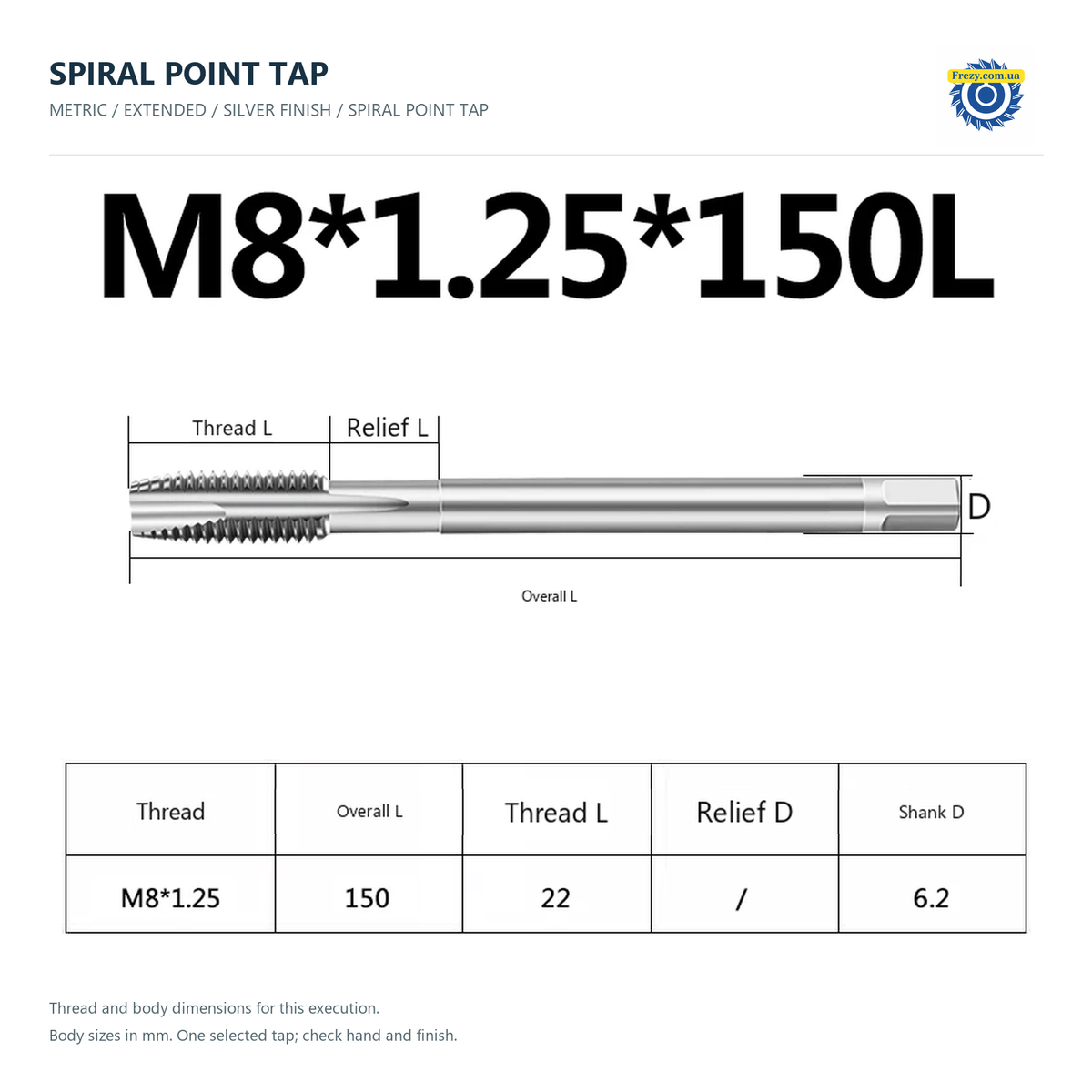Мітчик прохідний подовжений M1.6–M16