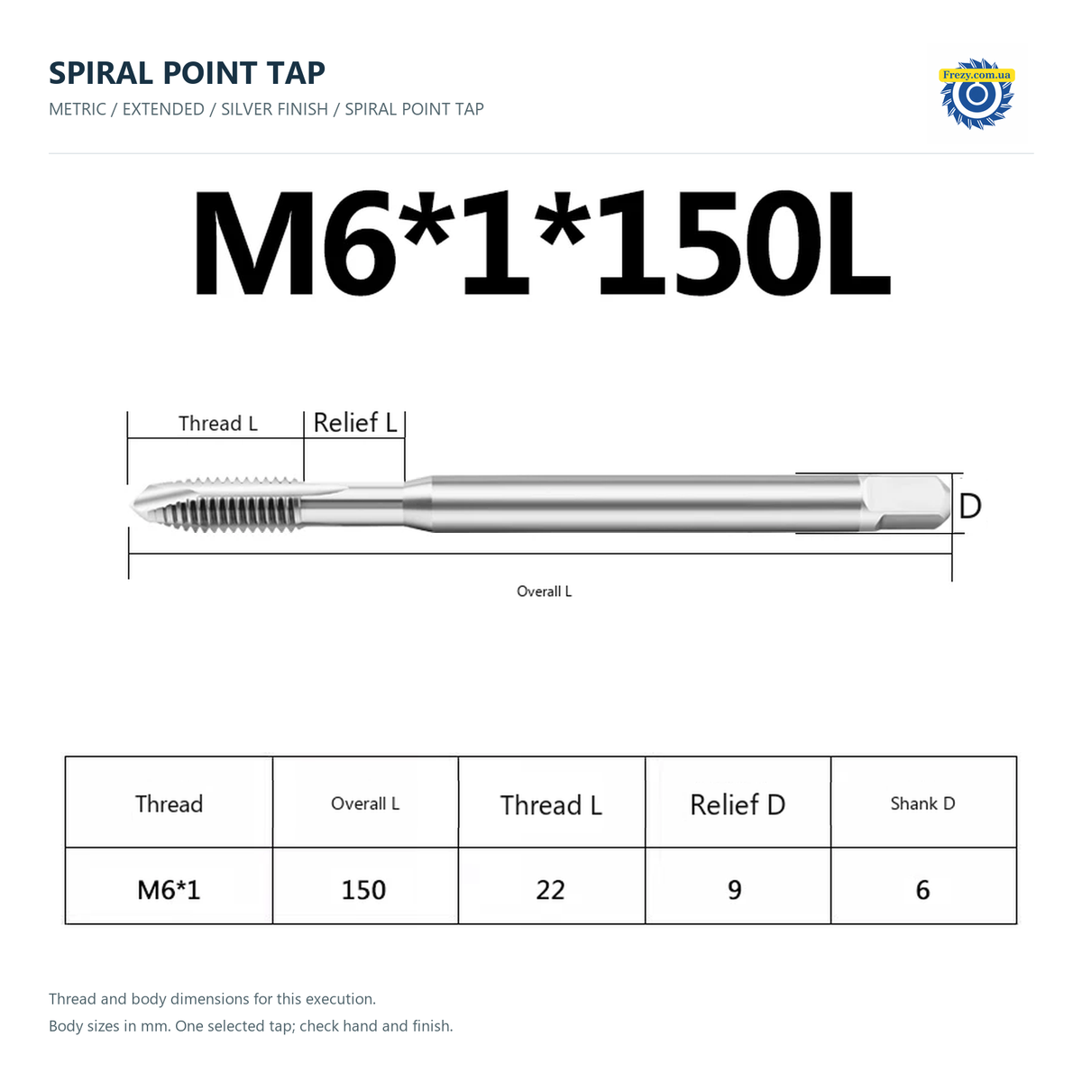 Мітчик прохідний подовжений M1.6–M16