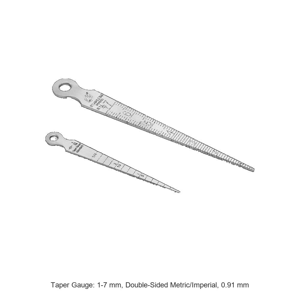 Taper Gauge: 1-7 mm, Double-Sided Metric/Imperial, 0.91 mm