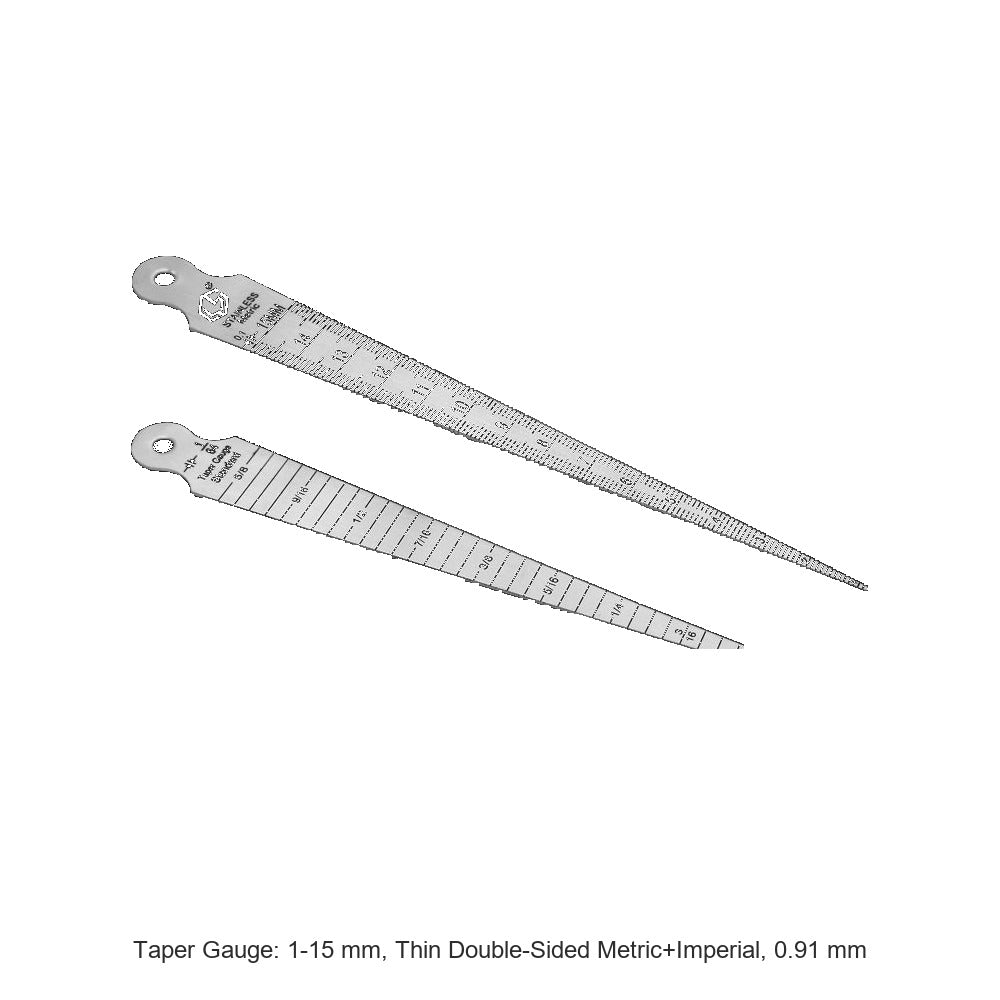 Taper Gauge: 1-15 mm, Thin Double-Sided Metric+Imperial, 0.91 mm