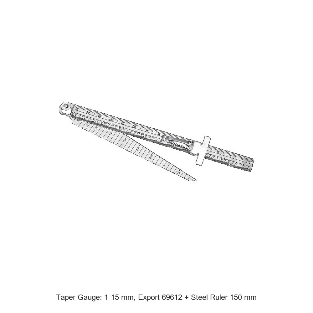 Taper Gauge: 1-15 mm, Export 69612 + Steel Ruler 150 mm