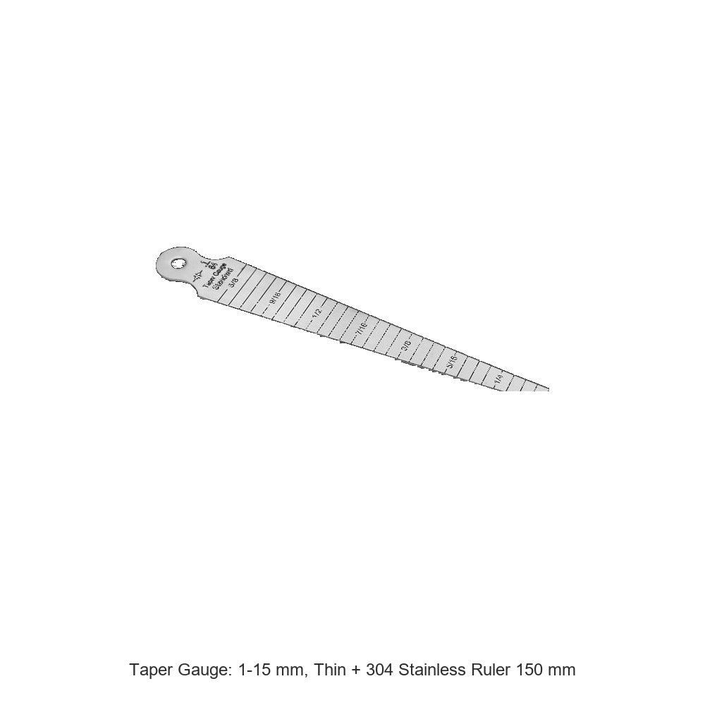 Taper Gauge: 1-15 mm, Thin + 304 Stainless Ruler 150 mm